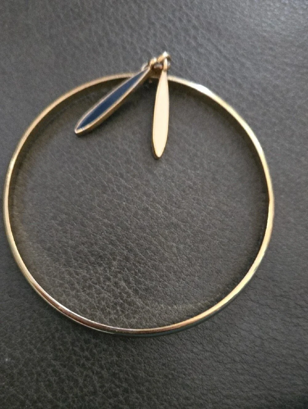 J. Crew Gold-Tone Bangle with Navy and Cream Enamel Leaves